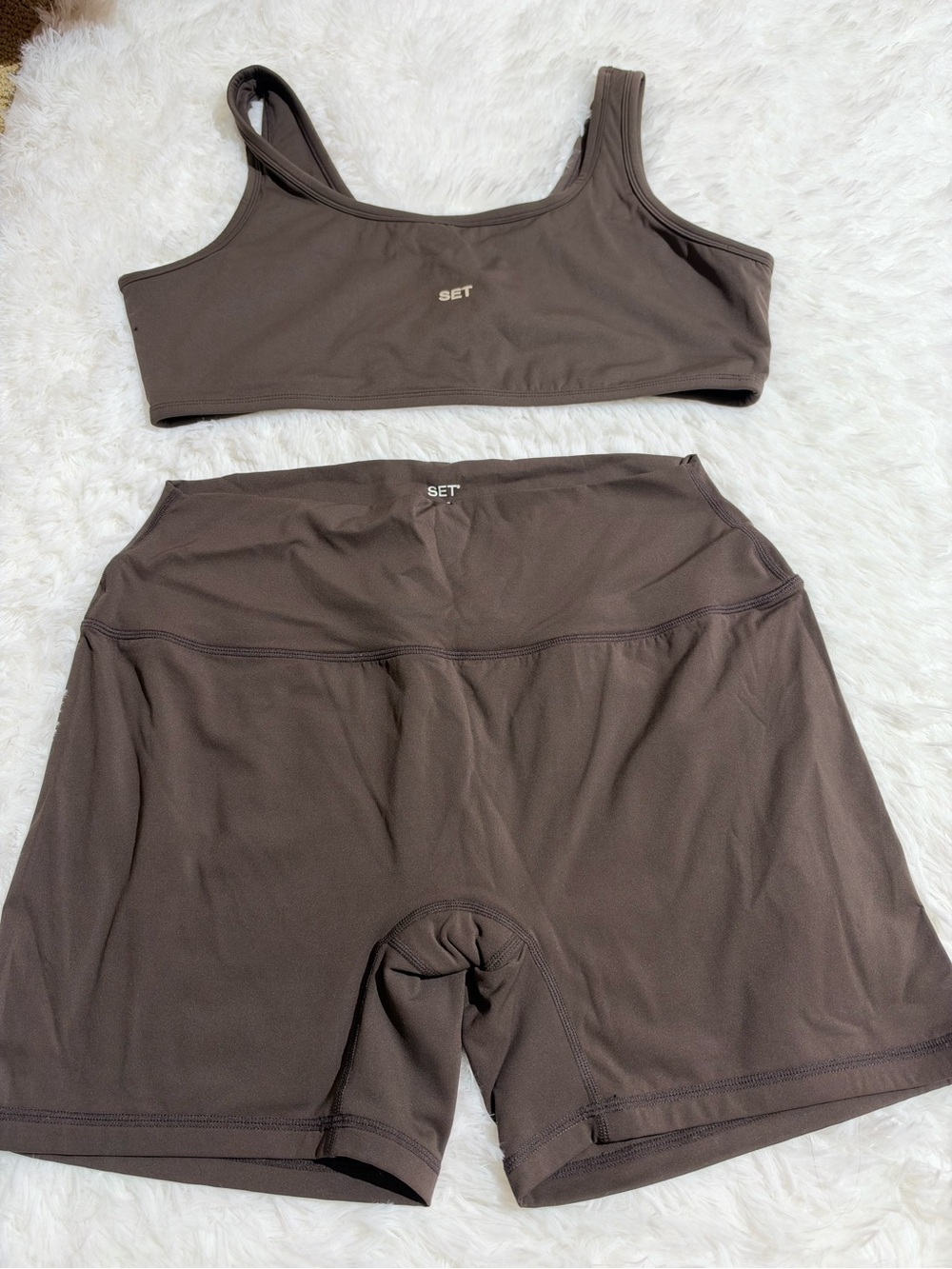 NEW Set Active XXL Birthday Espresso Matching Workout Set Sports Bra Shorts cute